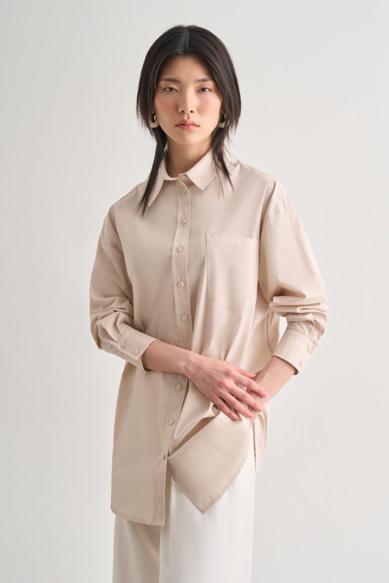 Mizalle Premium Saf Pamuk Taş Rengi Oversize Gömlek - Mizalle