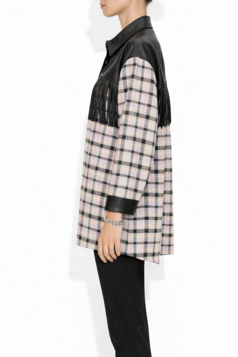 Mizalle Püskül Detalı Lila Ekoseli Gömlek Tunik - 3