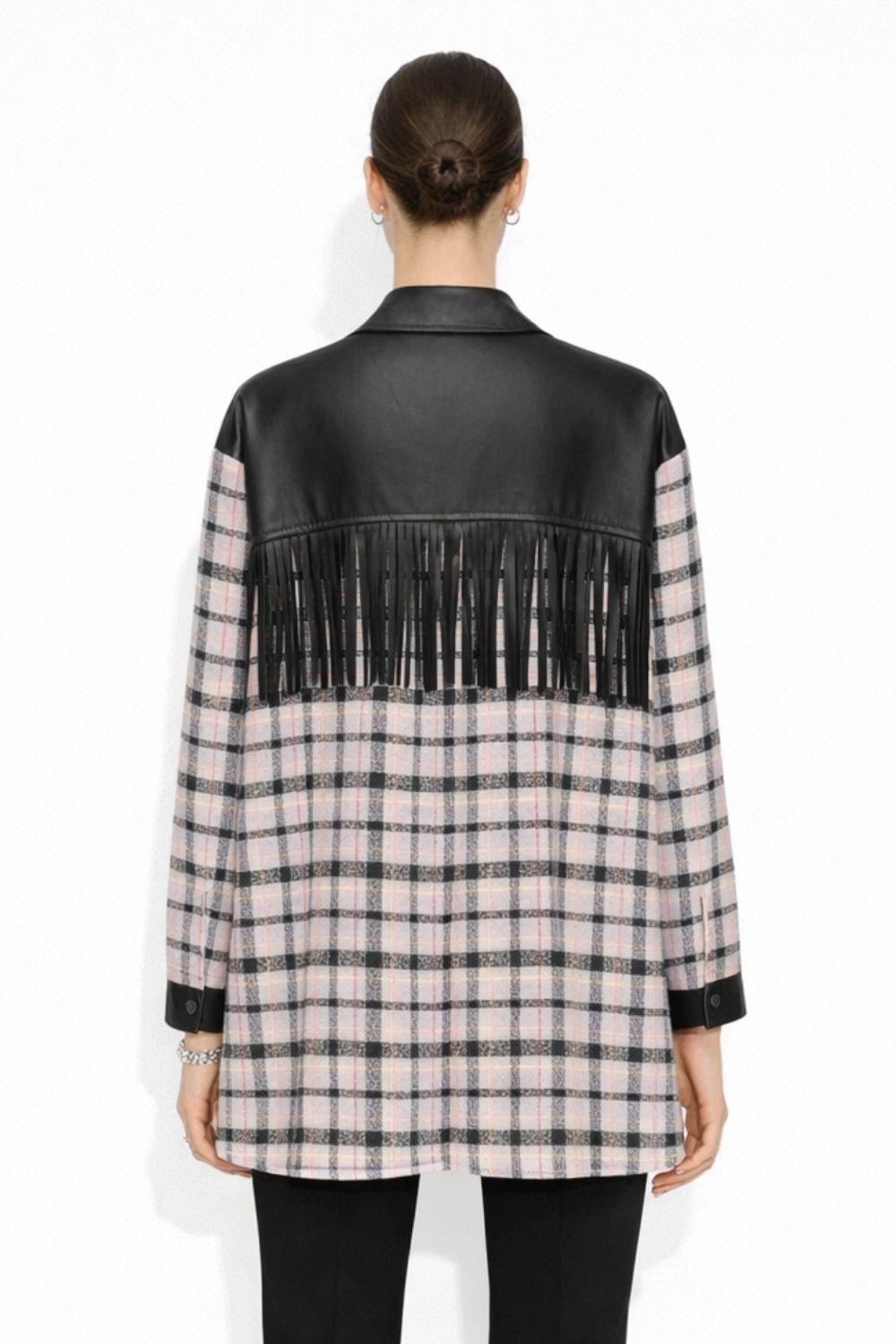 Mizalle Püskül Detalı Lila Ekoseli Gömlek Tunik - Mizalle