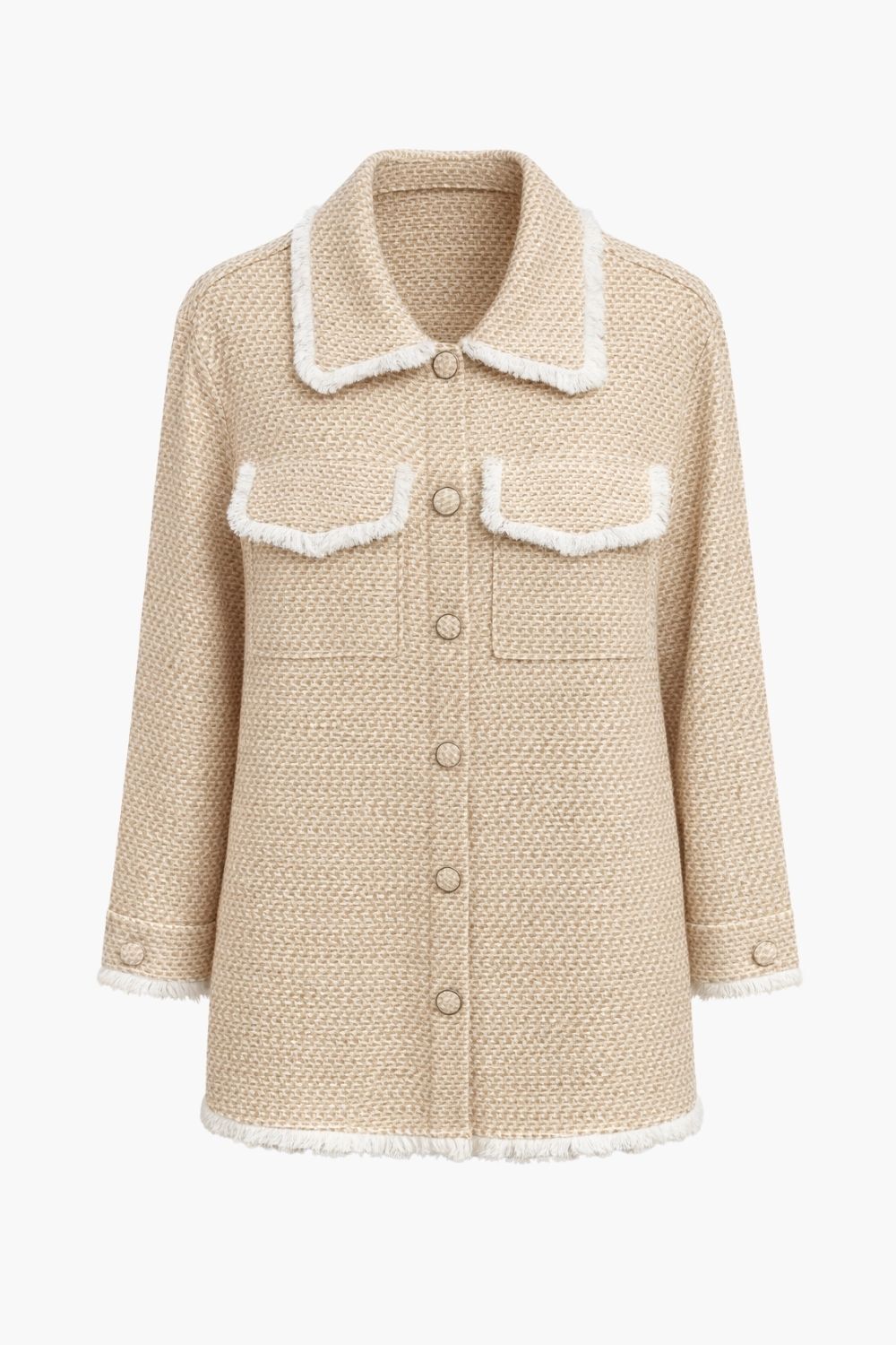 Mizalle Püsküllü Bej Beyaz Tüvit Dokuma Tunik - 6