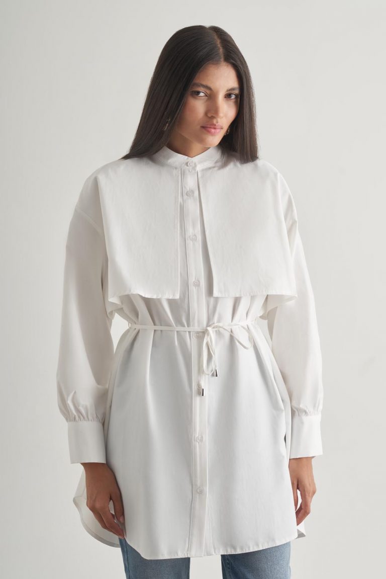 Mizalle Rüzgarlıklı Hakim Yaka Uzun Ekru Gömlek - Mizalle