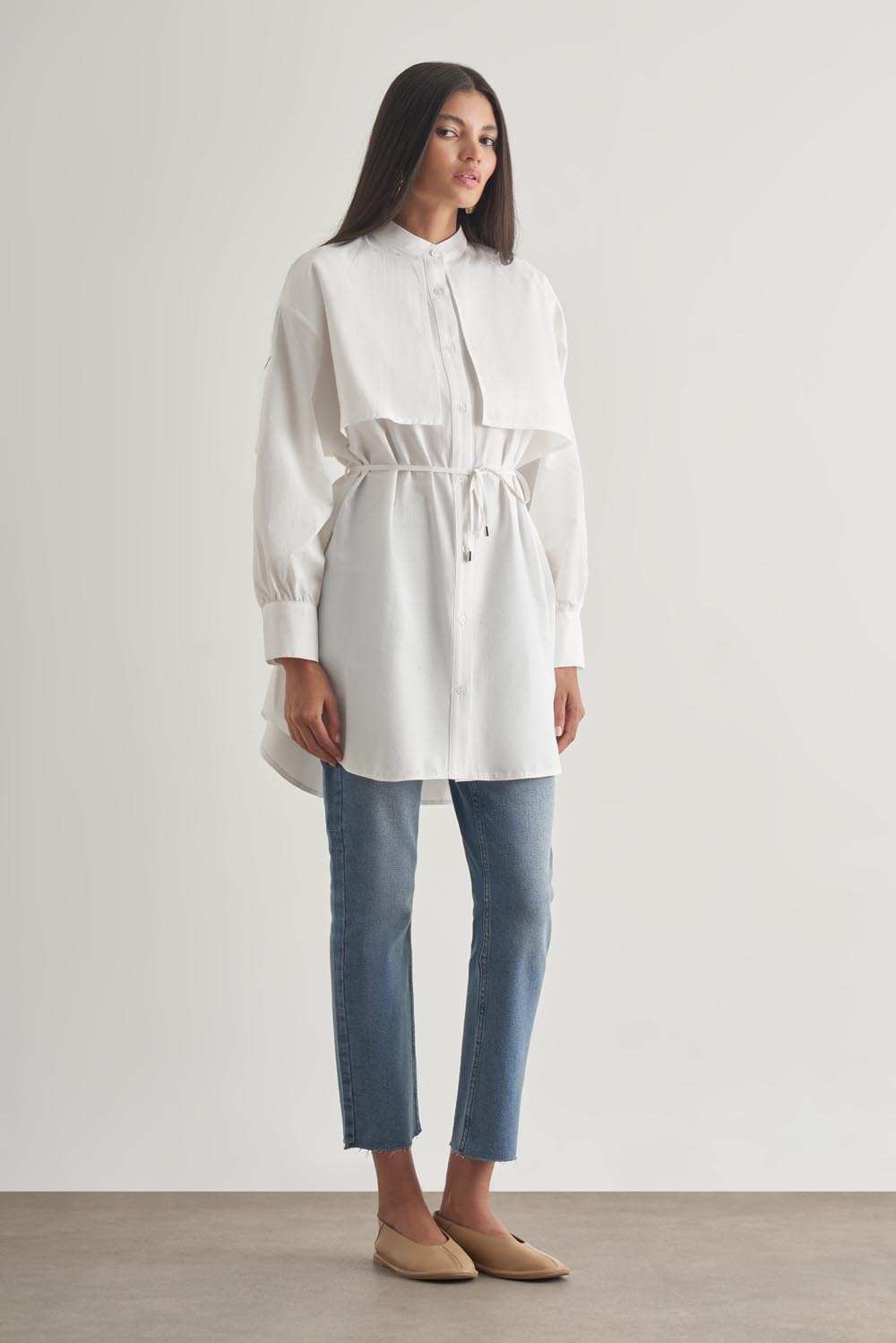 Mizalle Rüzgarlıklı Hakim Yaka Uzun Ekru Gömlek Mizalle Rüzgarlıklı Hakim Yaka Uzun Ekru Gömlek