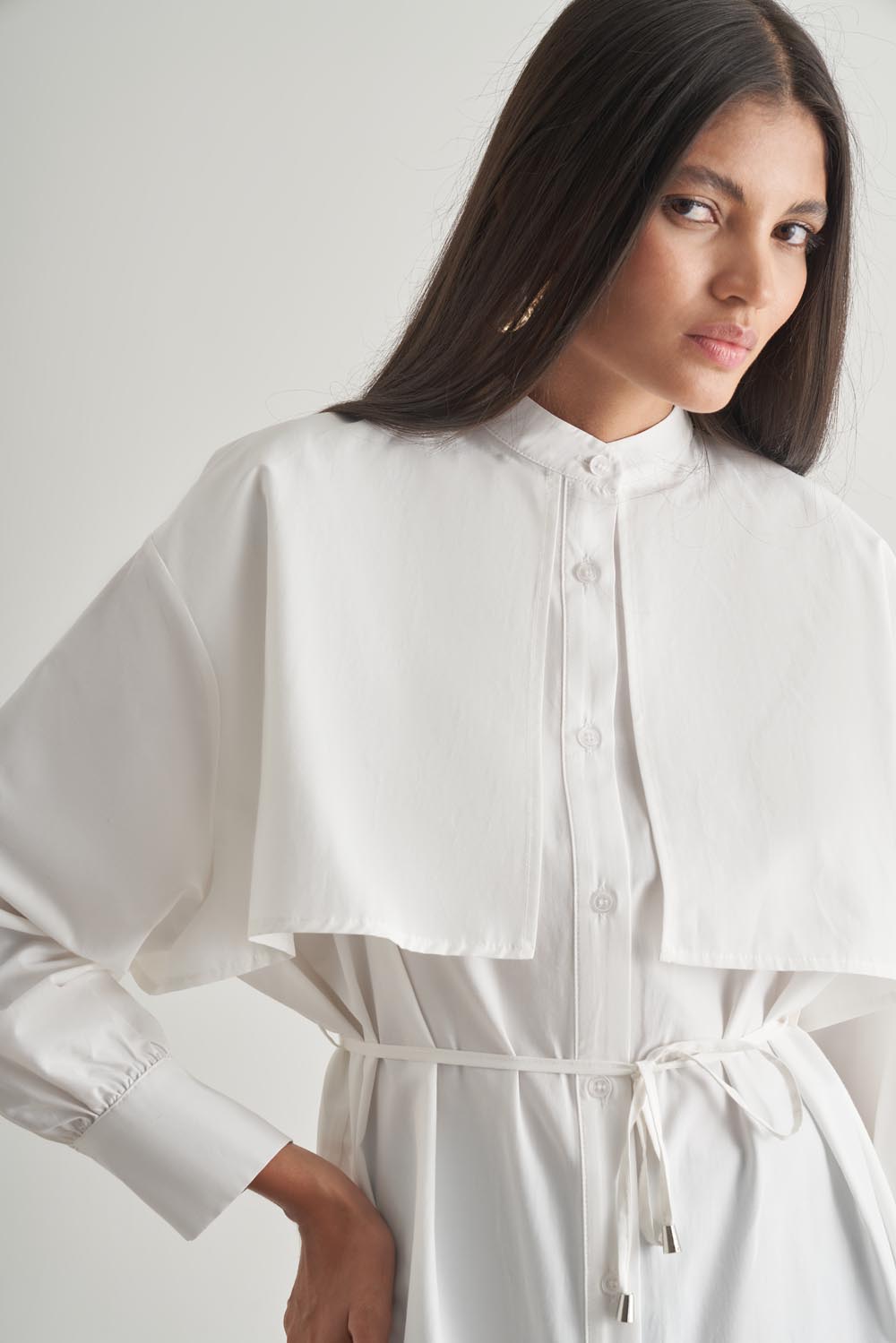 Mizalle Rüzgarlıklı Hakim Yaka Uzun Ekru Gömlek Mizalle Rüzgarlıklı Hakim Yaka Uzun Ekru Gömlek