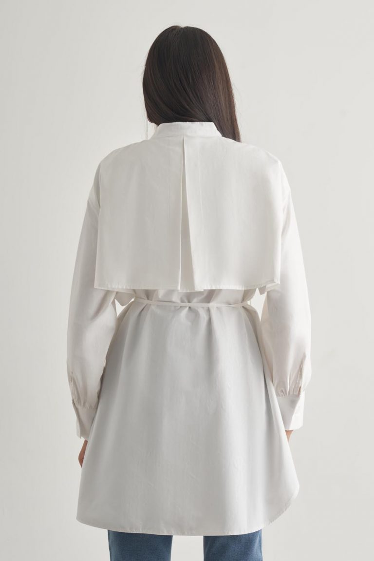 Mizalle Rüzgarlıklı Hakim Yaka Uzun Ekru Gömlek - Mizalle