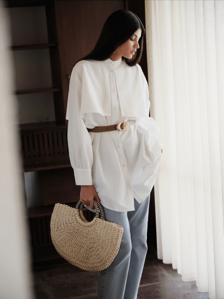 Mizalle Rüzgarlıklı Hakim Yaka Uzun Ekru Gömlek - Mizalle