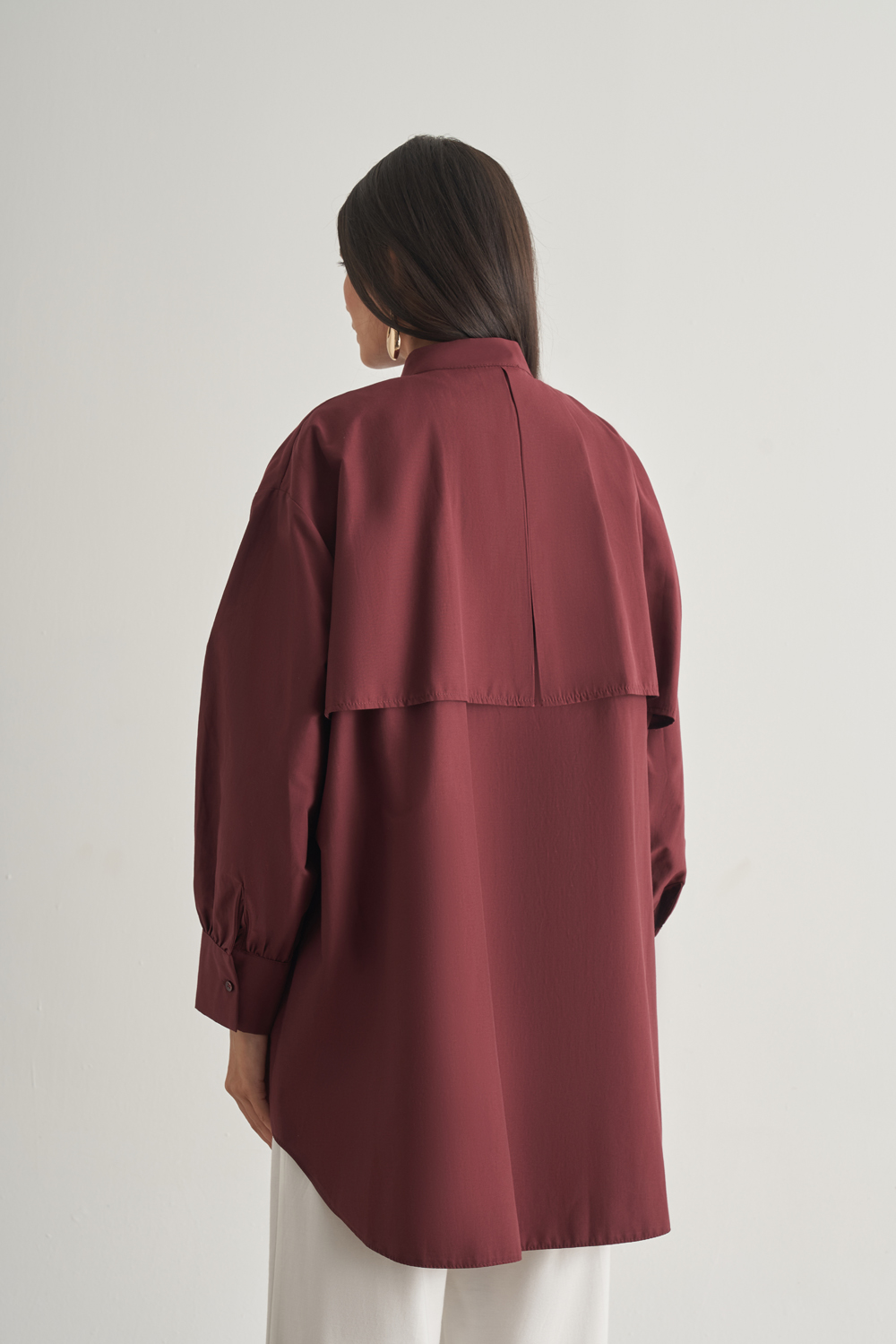 Mizalle Rüzgarlıklı Hakim Yaka Uzun Mürdüm Rengi Gömlek Mizalle Rüzgarlıklı Hakim Yaka Uzun Mürdüm Rengi Gömlek