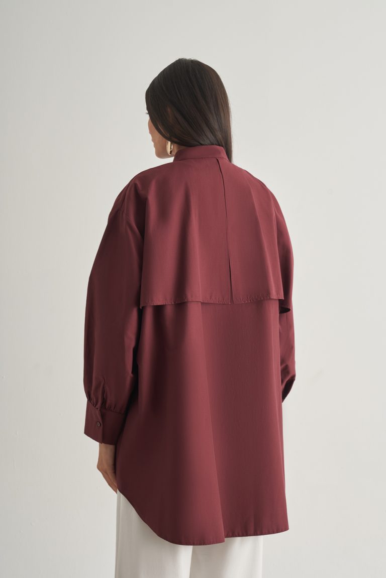 Mizalle Rüzgarlıklı Hakim Yaka Uzun Mürdüm Rengi Gömlek - Mizalle