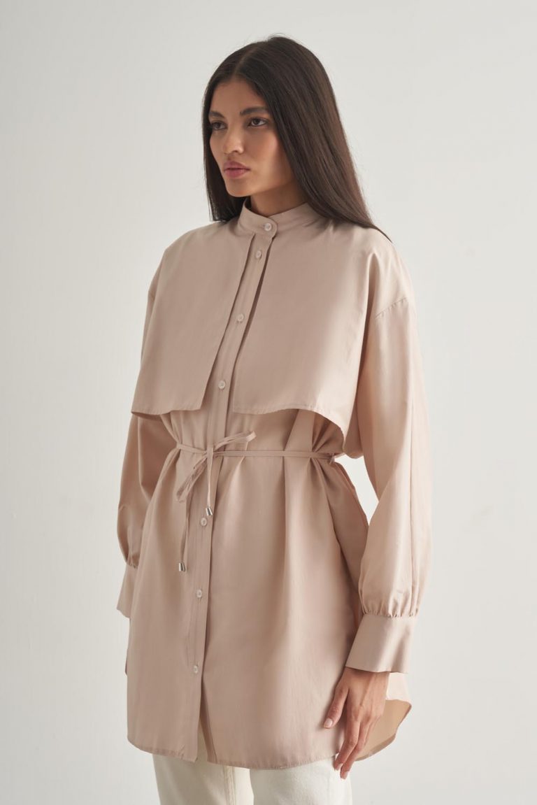 Mizalle Rüzgarlıklı Hakim Yaka Uzun Taş Rengi Gömlek - Mizalle