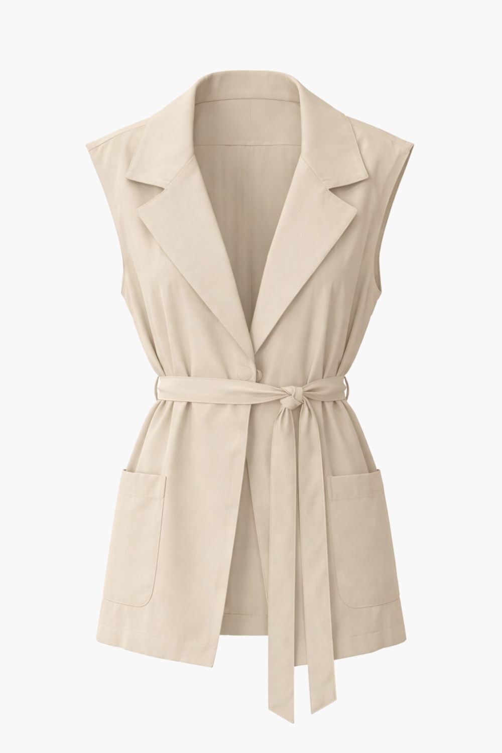 Mizalle Safari Cepli Kemerli Taş Rengi Pamuk Yelek - 4