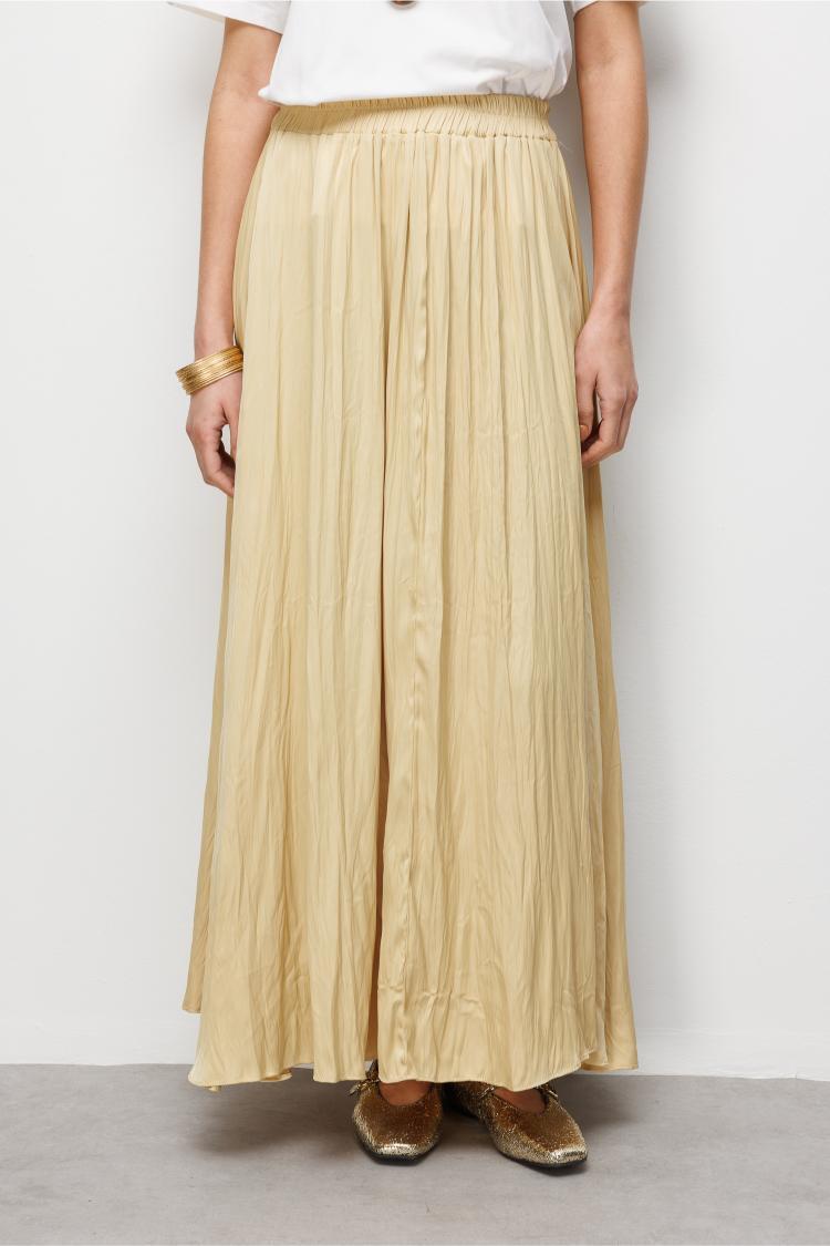 Mizalle Sarı Kırışık Görünümlü Saten Maksi Etek - 5