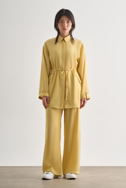 Mizalle - Mizalle Sarı Rahat Kesim Geniş Paçalı Modal Pantolon Mizalle - Mizalle Sarı Rahat Kesim Geniş Paçalı Modal Pantolon