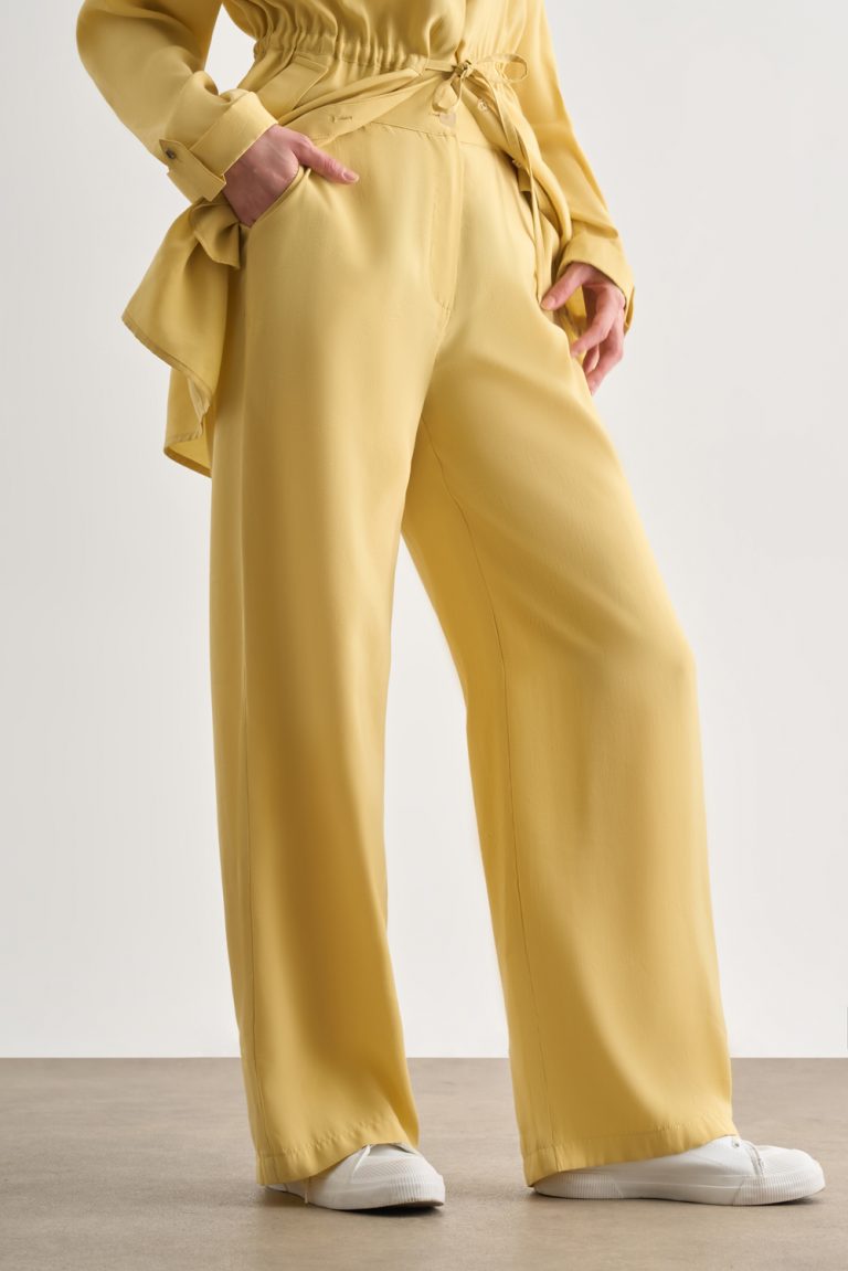 Mizalle Sarı Rahat Kesim Geniş Paçalı Modal Pantolon - Mizalle