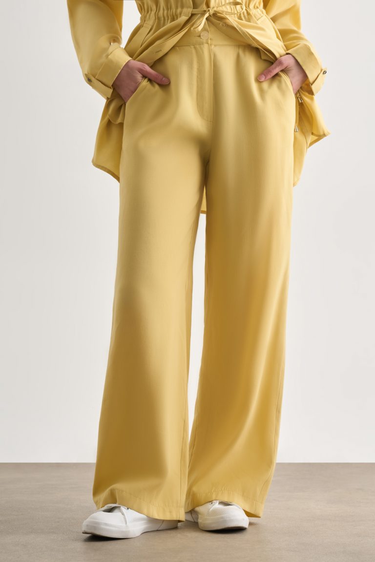 Mizalle Sarı Rahat Kesim Geniş Paçalı Modal Pantolon - Mizalle