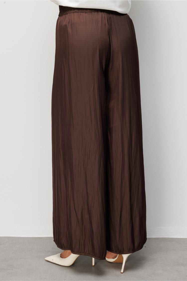 Mizalle Saten Kraş Detaylı Kahverengi Pantolon Etek - 7