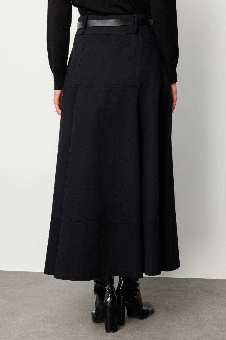 Mizalle Siyah A Kesim Kemerli Kalın Volanlı Maksi Etek - Mizalle