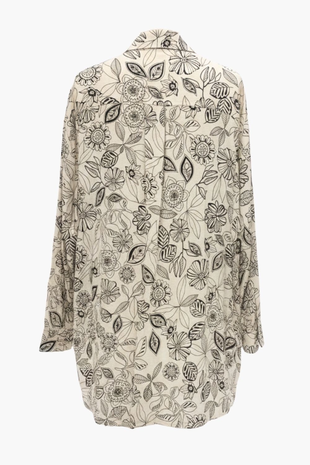 Mizalle Siyah Çiçek Desenli Keten Katışımlı Ekru Tunik - 4