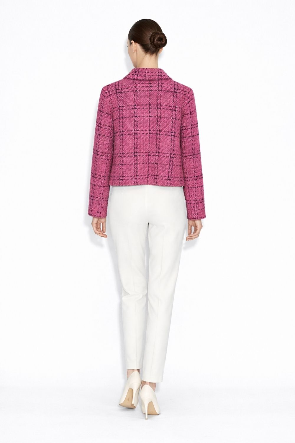 Mizalle Siyah Fuşya Tüvit Dokuma Gold Düğmeli Ceket - Mizalle