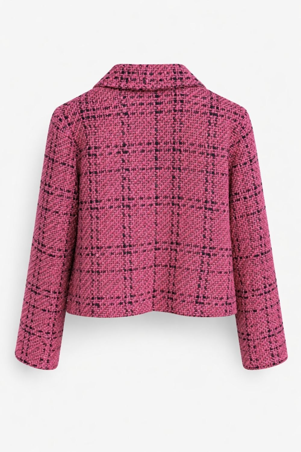 Mizalle Siyah Fuşya Tüvit Dokuma Gold Düğmeli Ceket - 5