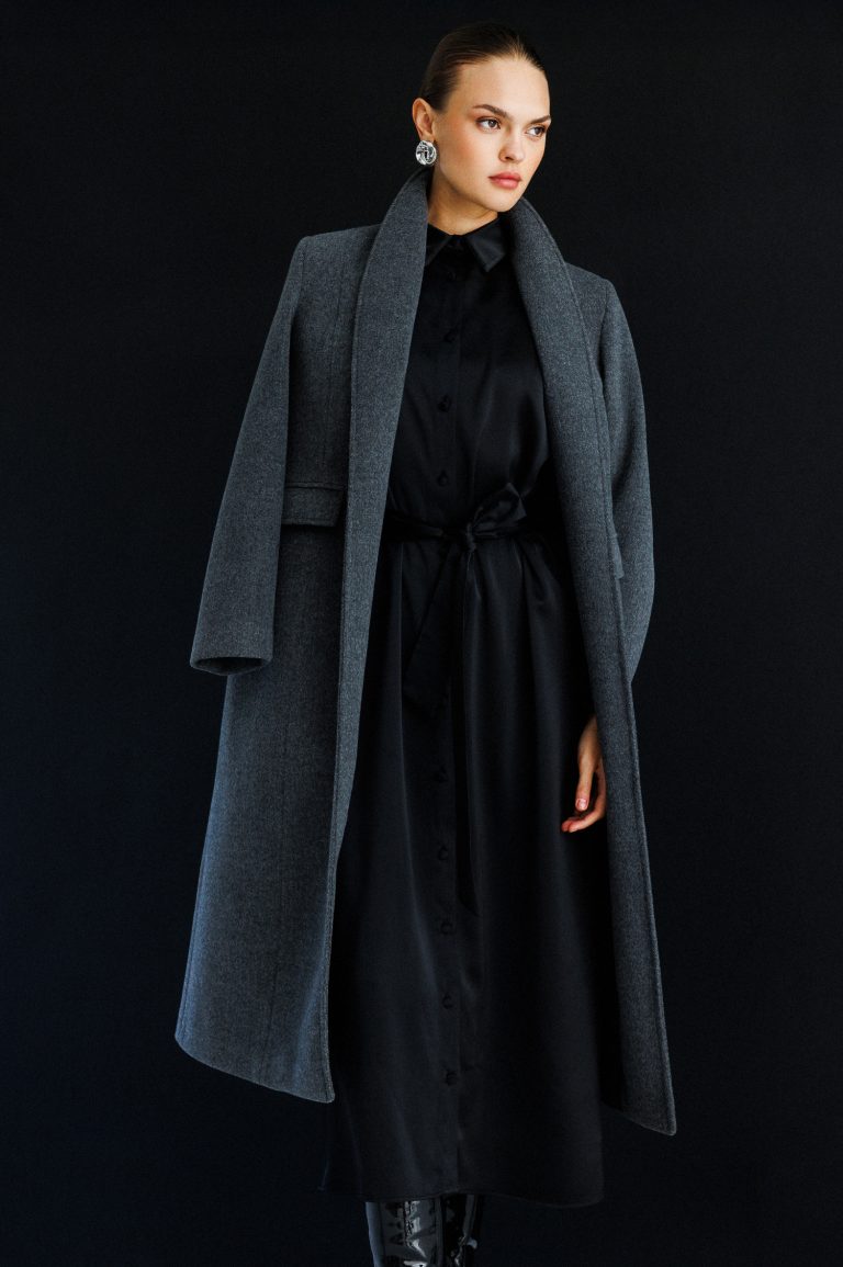 Mizalle Siyah Saten Maksi Gömlek Elbise - Mizalle