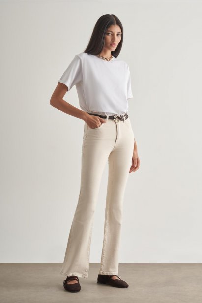 Mizalle Skinny Fit Flare Paça Ekru Denim Pantolon - Mizalle