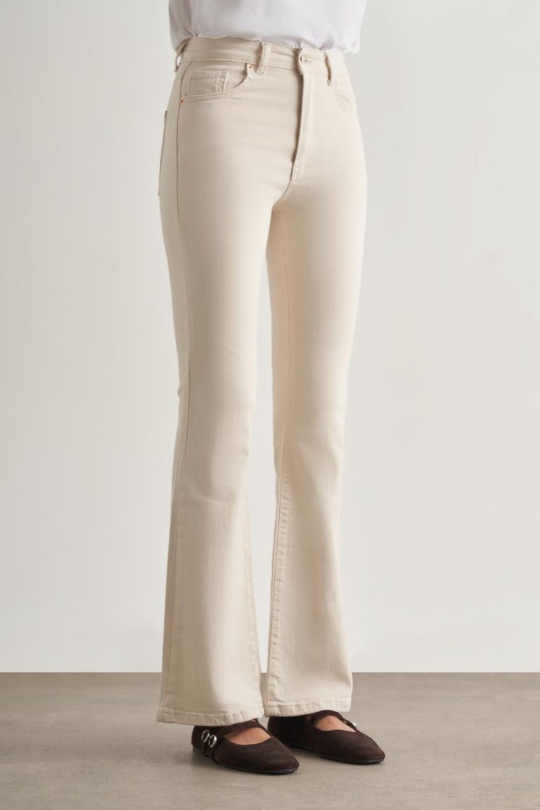 Mizalle Skinny Fit Flare Paça Ekru Denim Pantolon - Mizalle