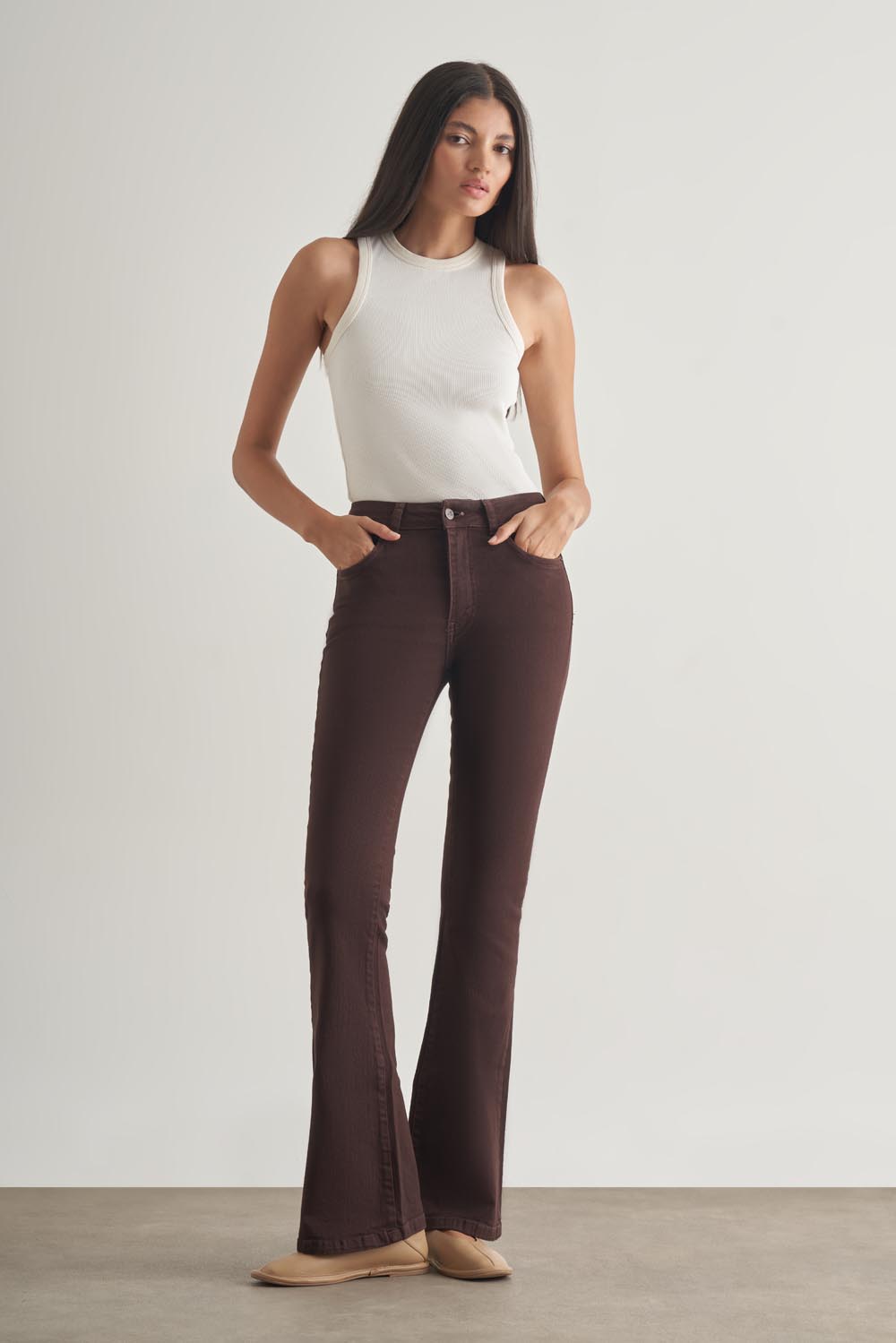 Mizalle Skinny Fit Flare Paça Kahverengi Denim Pantolon Mizalle Skinny Fit Flare Paça Kahverengi Denim Pantolon