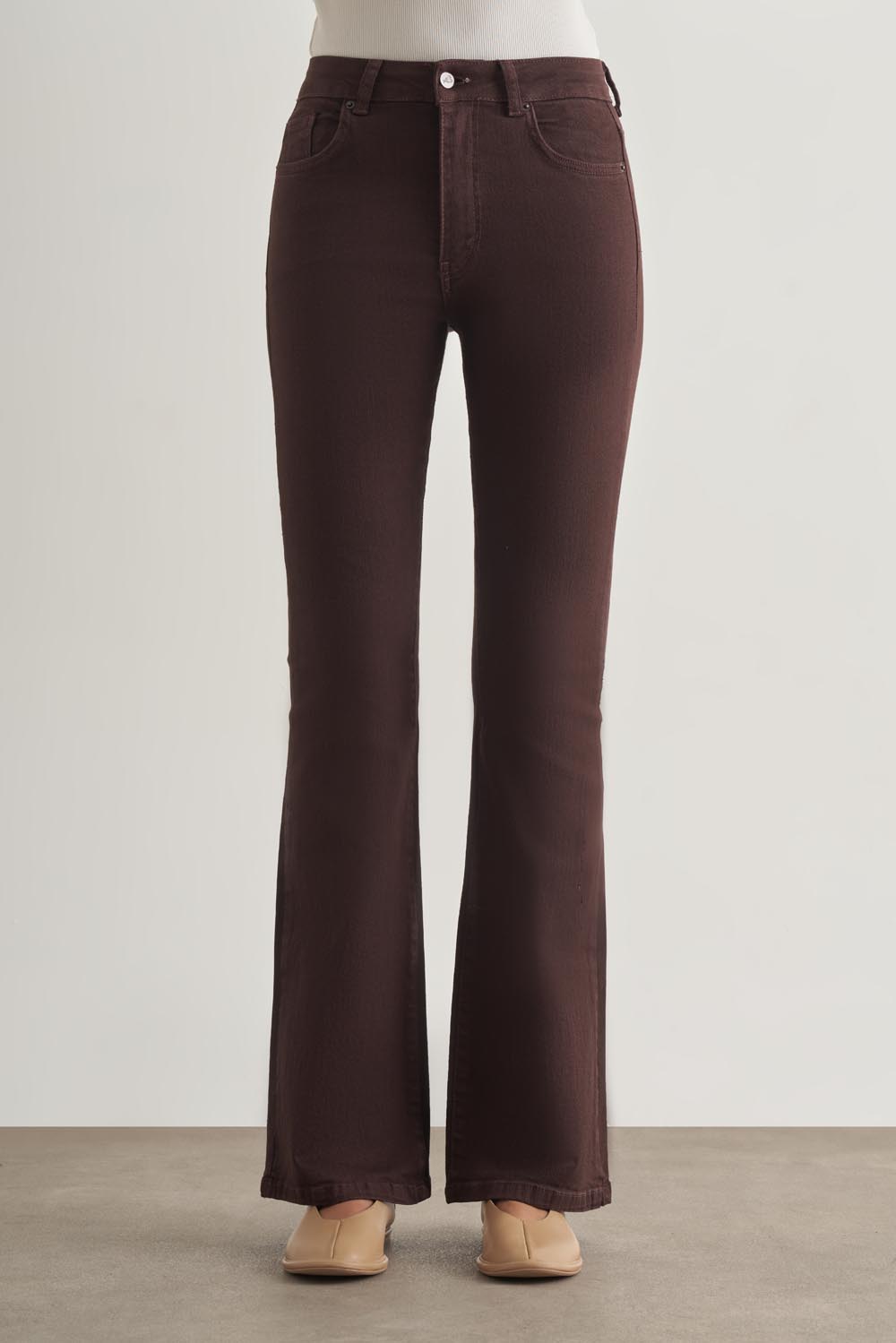 Mizalle Skinny Fit Flare Paça Kahverengi Denim Pantolon Mizalle Skinny Fit Flare Paça Kahverengi Denim Pantolon
