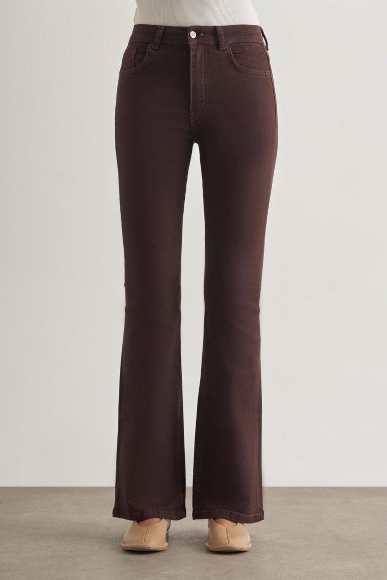 Mizalle Skinny Fit Flare Paça Kahverengi Denim Pantolon - Mizalle