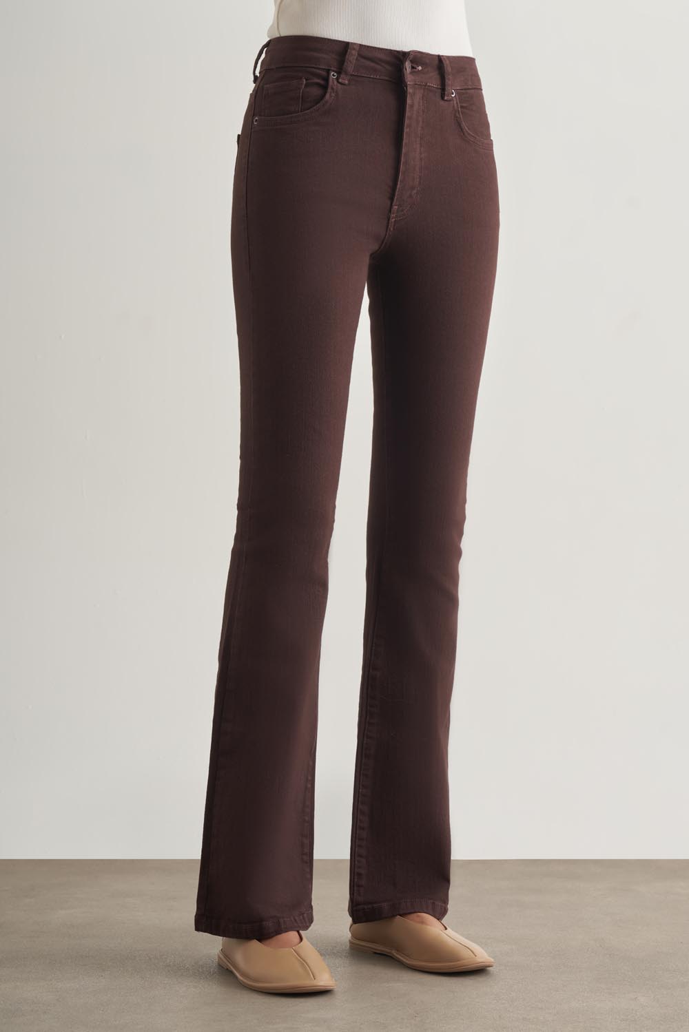 Mizalle Skinny Fit Flare Paça Kahverengi Denim Pantolon Mizalle Skinny Fit Flare Paça Kahverengi Denim Pantolon