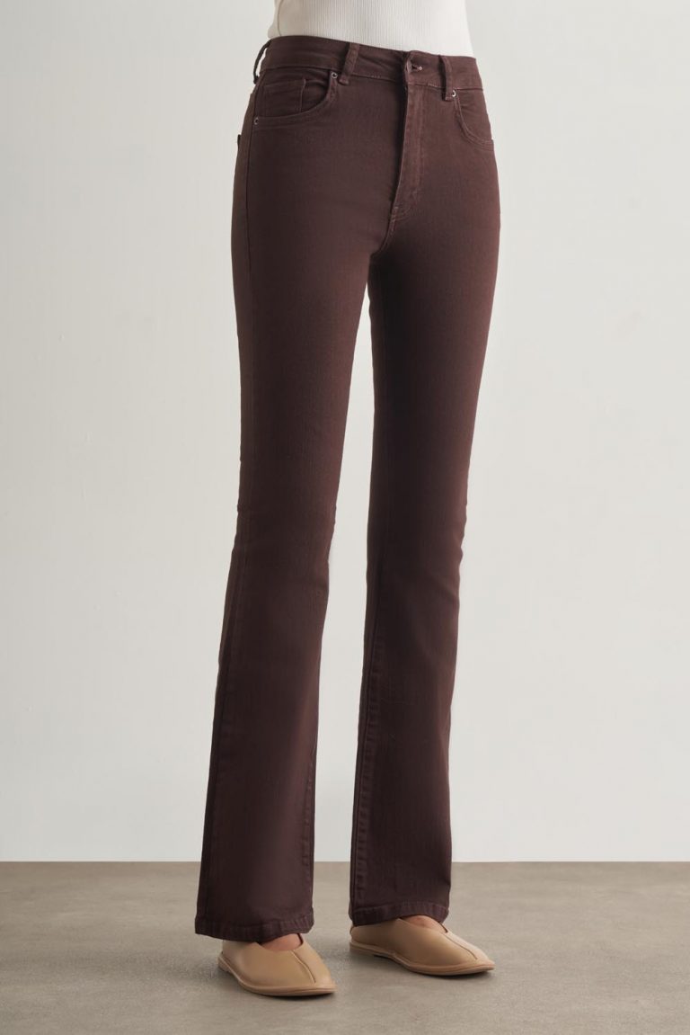 Mizalle Skinny Fit Flare Paça Kahverengi Denim Pantolon - Mizalle