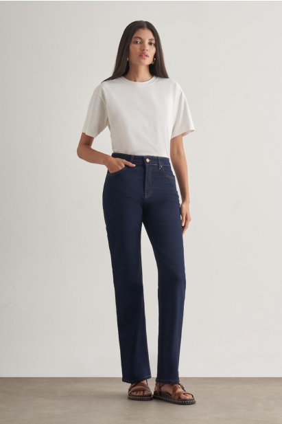 Mizalle Straight Fit Yüksek Bel Lacivert Denim Pantolon - Mizalle