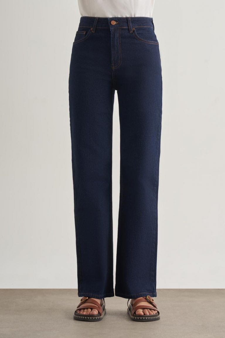 Mizalle Straight Fit Yüksek Bel Lacivert Denim Pantolon - Mizalle