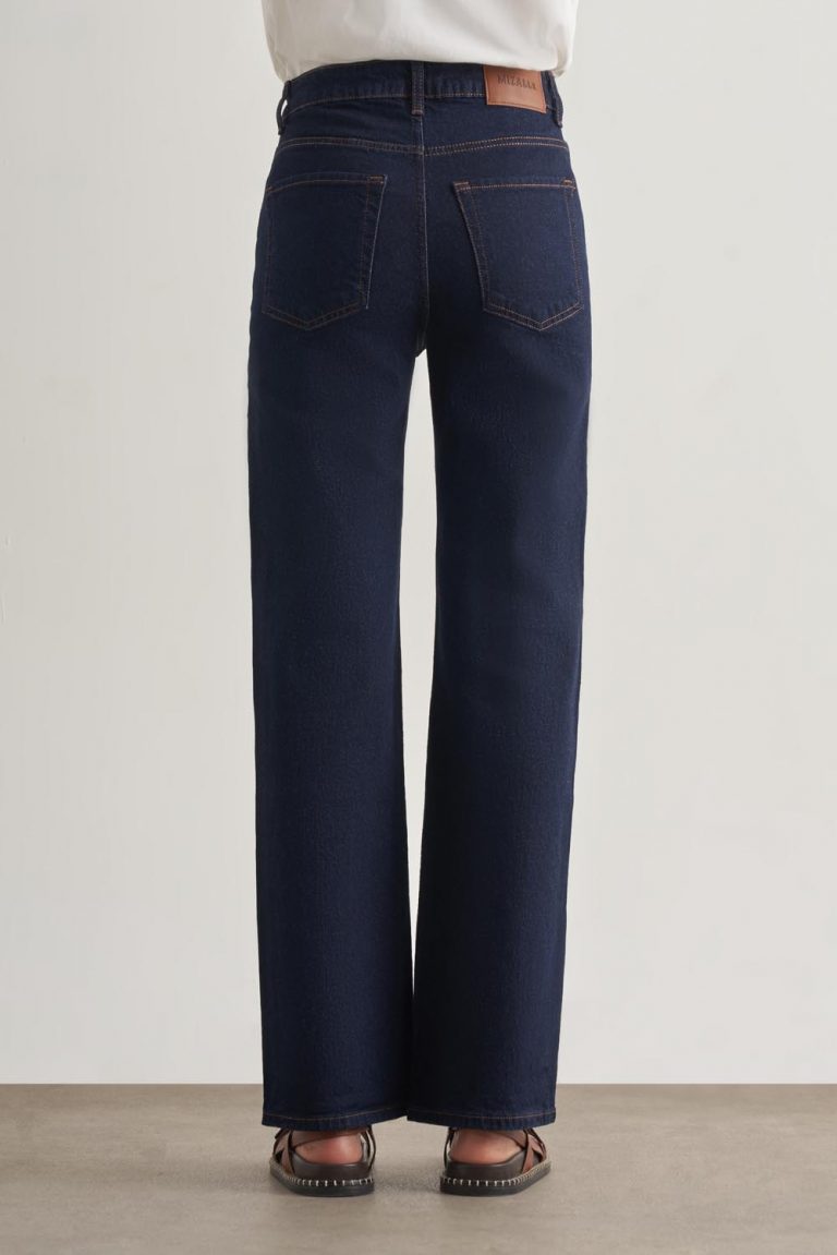 Mizalle Straight Fit Yüksek Bel Lacivert Denim Pantolon - Mizalle