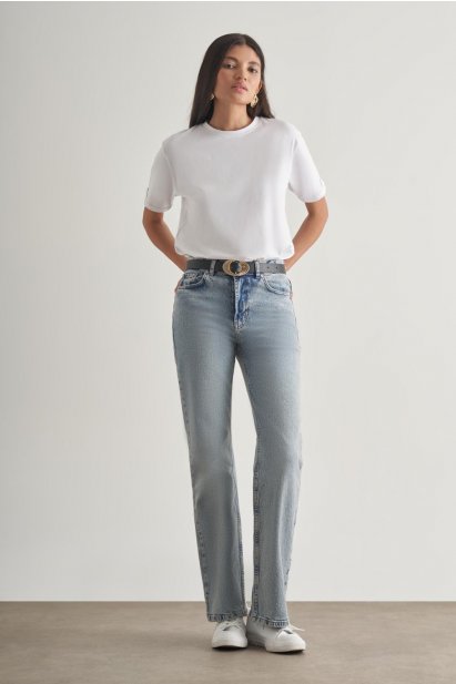 Mizalle Straight Fit Yüksek Bel Mavi Denim Pantolon - Mizalle