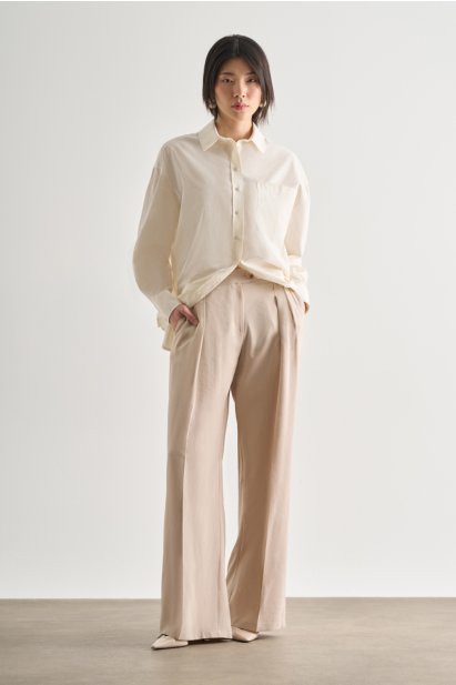 Mizalle Taş Rengi Çift Pileli Geniş Kesim Modal Pantolon - Mizalle