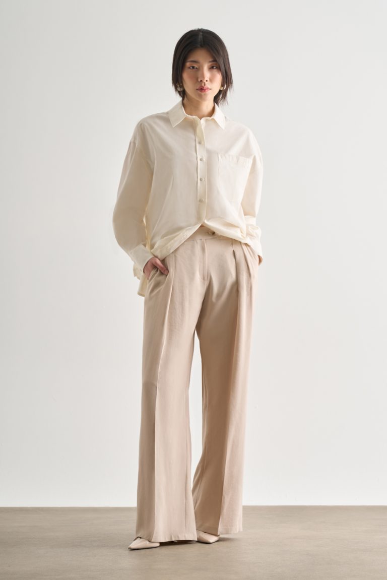 Mizalle Taş Rengi Çift Pileli Geniş Kesim Modal Pantolon - Mizalle