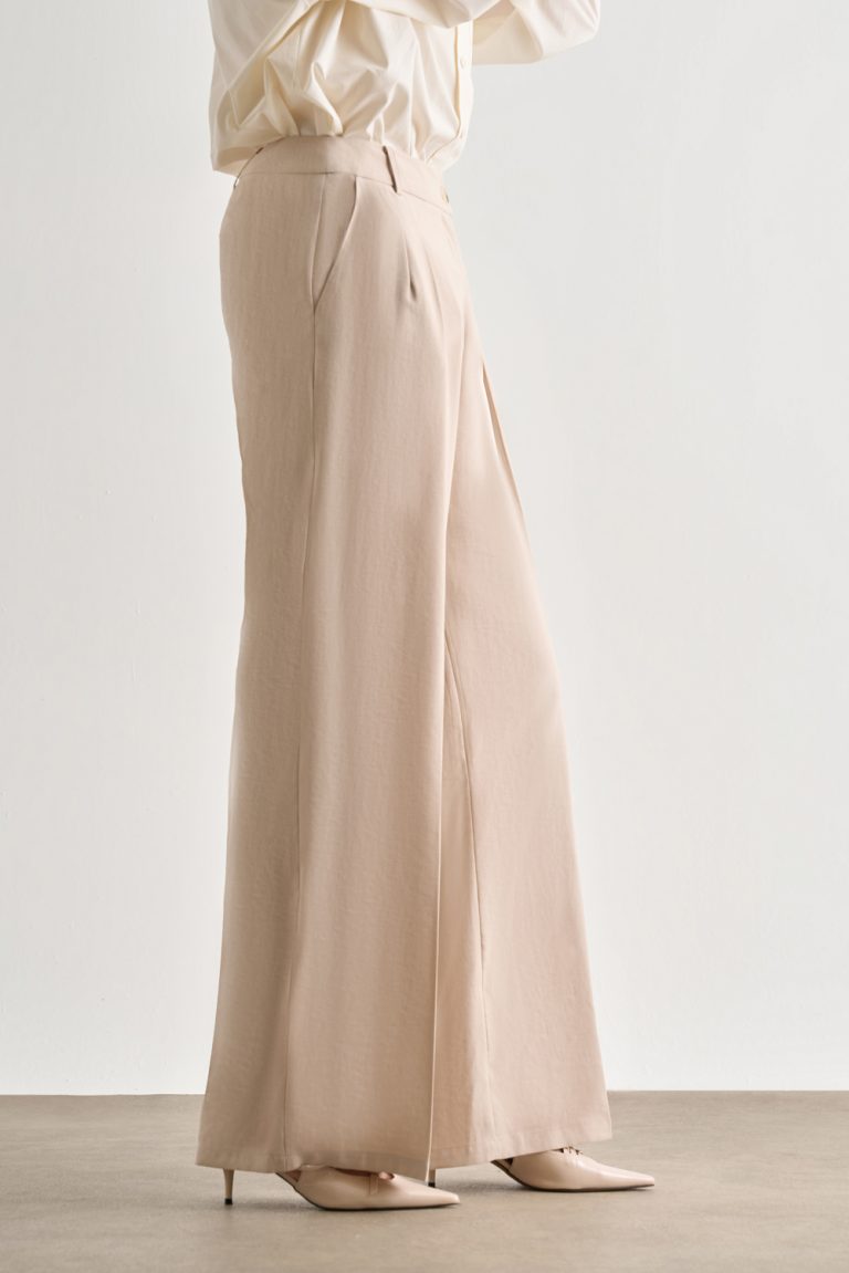 Mizalle Taş Rengi Çift Pileli Geniş Kesim Modal Pantolon - Mizalle