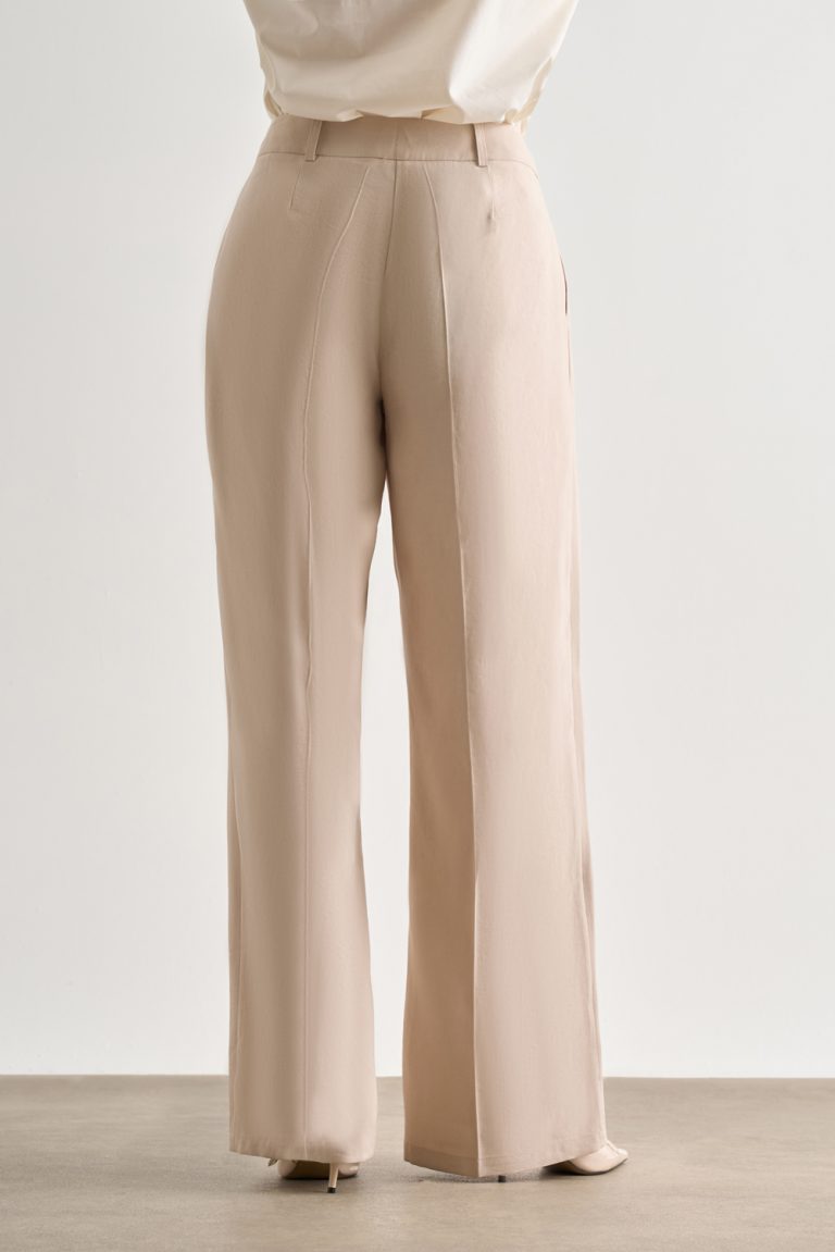 Mizalle Taş Rengi Çift Pileli Geniş Kesim Modal Pantolon - Mizalle