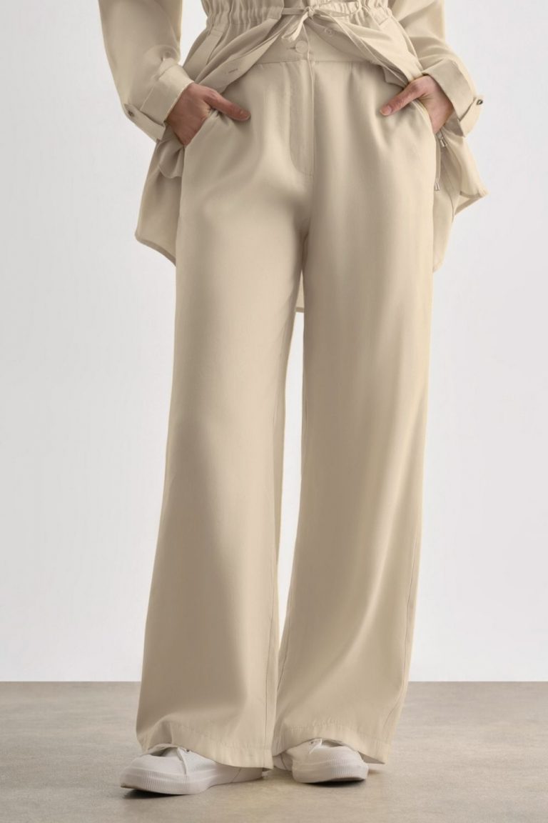 Mizalle Taş Rengi Rahat Kesim Geniş Paçalı Modal Pantolon - Mizalle