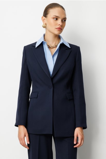Mizalle Tek Düğme Klasik Lacivert Ceket - Mizalle