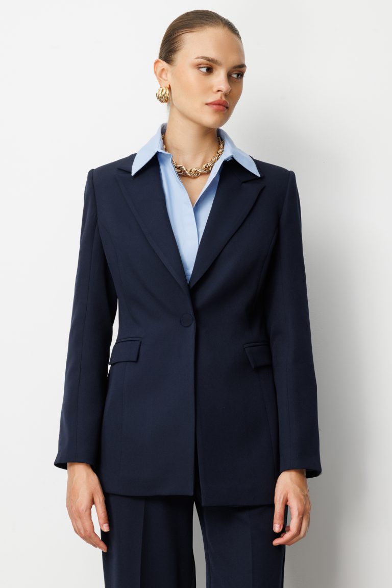 Mizalle Tek Düğme Klasik Lacivert Ceket - Mizalle