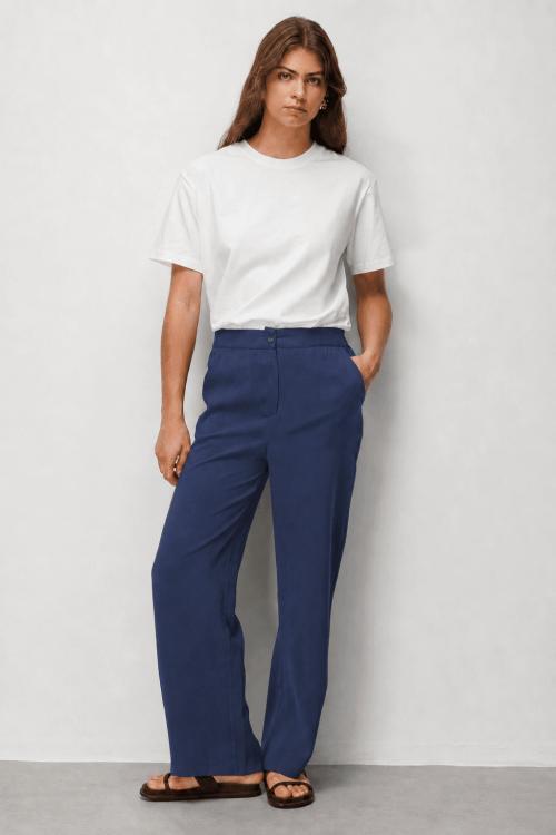 Mizalle Tek Düğmeli Modal Dokulu İndigo Pantolon - 2