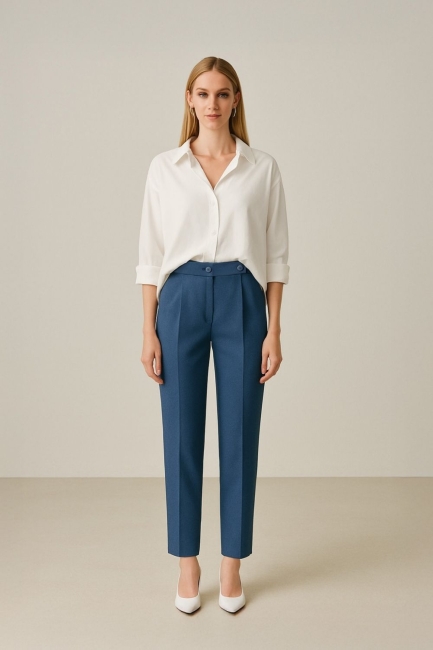 Mizalle - Mizalle Tek Pile İndigo Mavi Havuç Pantolon