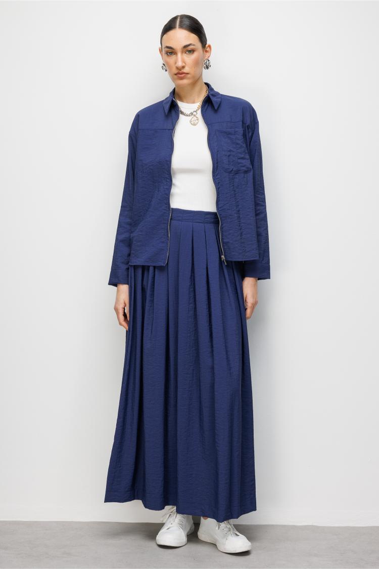 Mizalle Teknik Kumaş Fermuarlı Lacivert Ceket Gömlek - Mizalle