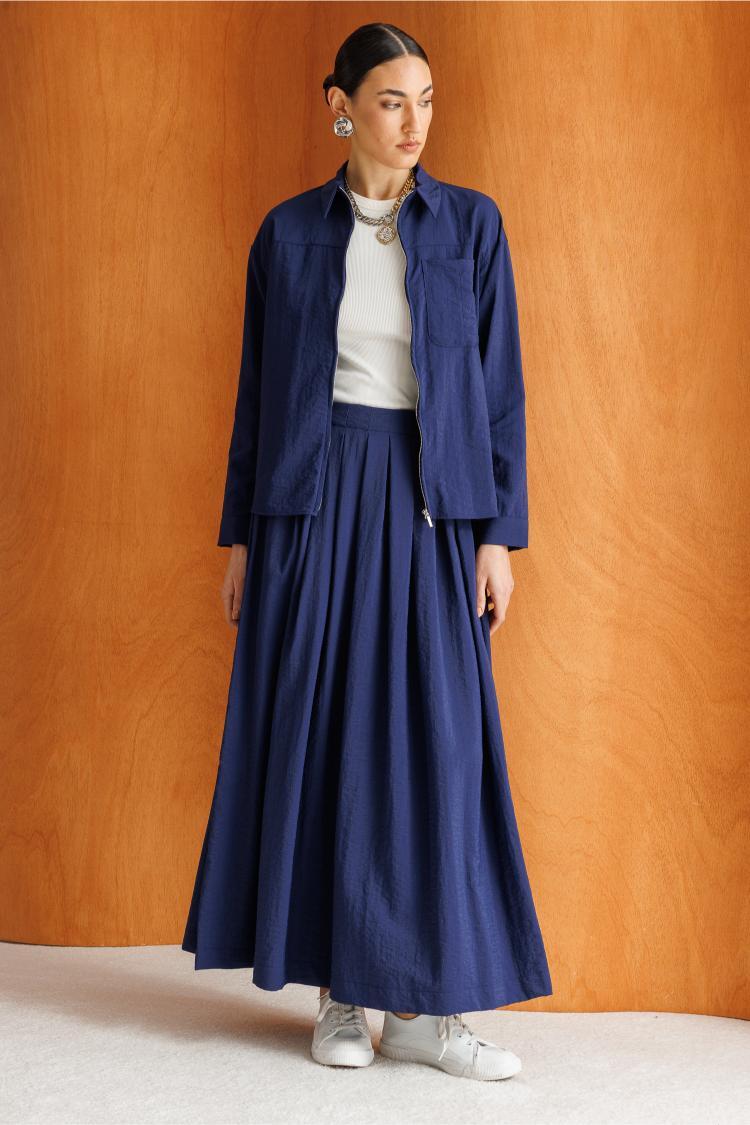 Mizalle Teknik Kumaş Fermuarlı Lacivert Ceket Gömlek - Mizalle