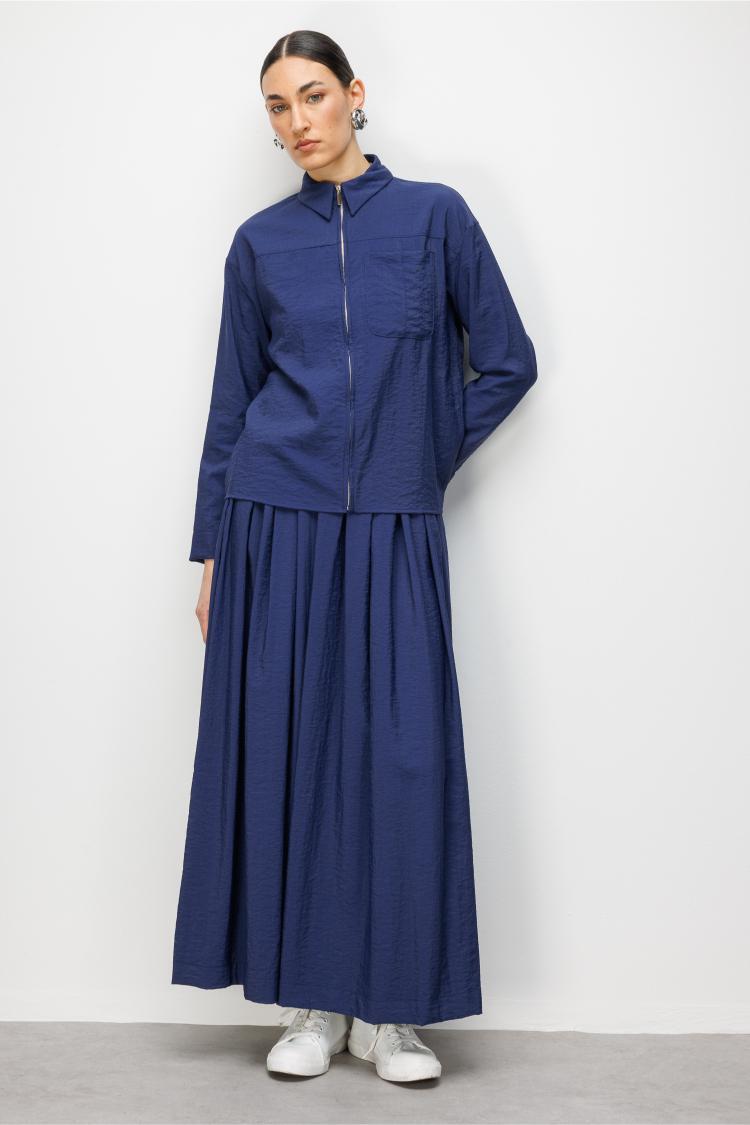 Mizalle Teknik Kumaş Fermuarlı Lacivert Ceket Gömlek - Mizalle