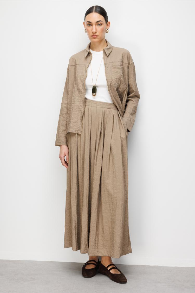 Mizalle Teknik Kumaş Fermuarlı Vizon Rengi Ceket Gömlek - Mizalle