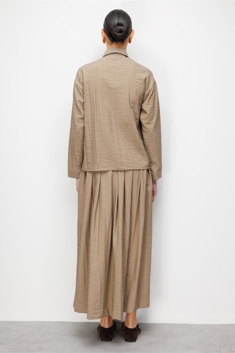 Mizalle Teknik Kumaş Fermuarlı Vizon Rengi Ceket Gömlek - 6