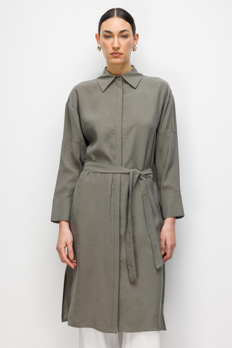 Mizalle Tencel Karışımlı Uzun Haki Tunik - Mizalle