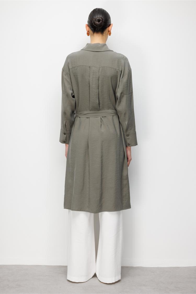 Mizalle Tencel Karışımlı Uzun Haki Tunik - 3